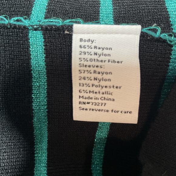 Nine West -Black w/Turquoise Shimmer Stripes & Flutter Short Sleeve Top - Large - Picture 6 of 7